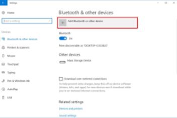 Click + Add Bluetooth or other devices (Windows 10) or Add Device (Windows 11)