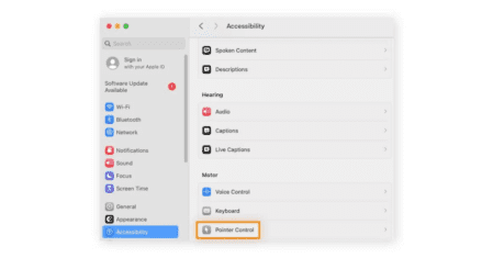 Navigate to Accessibility > Pointer Control under System Settings/Preferences in the Apple menu.